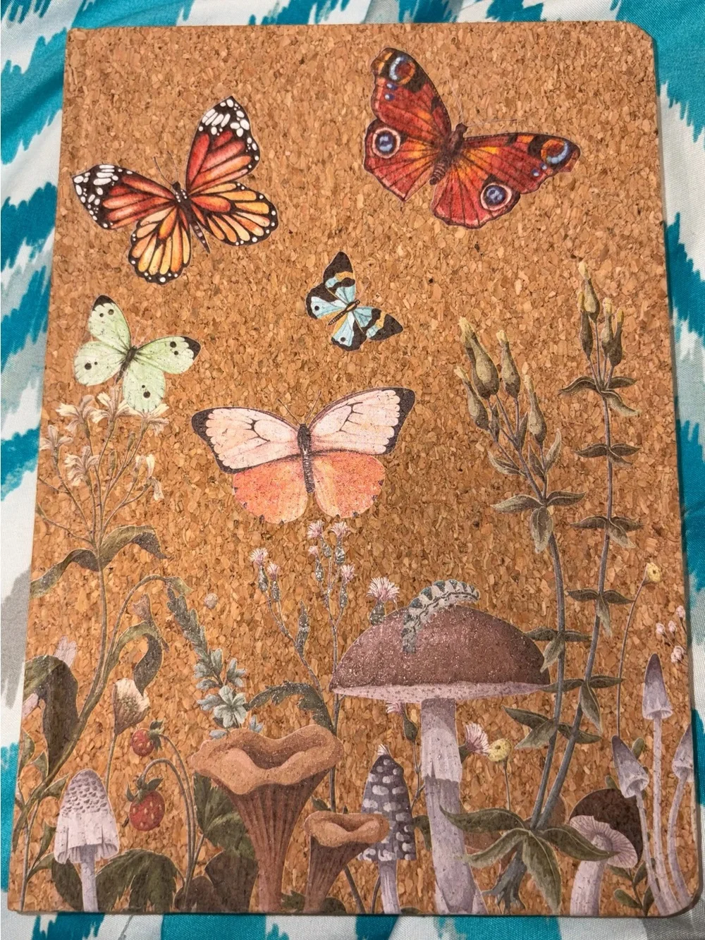 Cork Notebook with Butterfly & Mushroom Illustration - Botanical Artwork